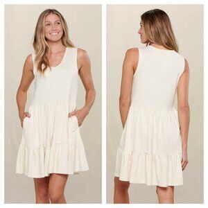 Toad & Co Marley Tiered Sleeveless Dress Cream Organic Cotton Women's XS